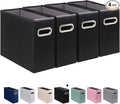4 Pack Letter Size File Storage Box Collapsible, Fabric Hanging File Folders Organizer, Portable Office Document Holder with Metal Handle, Smooth PVC Rails, Black