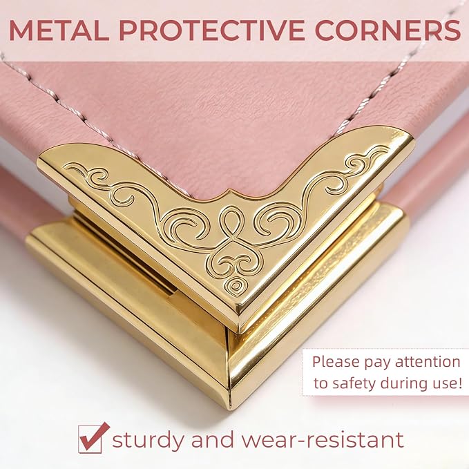 Hardback Leather 3 Ring Binder, 1.3 Inch D Ring, Three Ring Binders Fits 8.5" x 11", Corner Protectors, PU Leather Cover, for Photo Album, Home, Professional Office & School Supplies, Pink