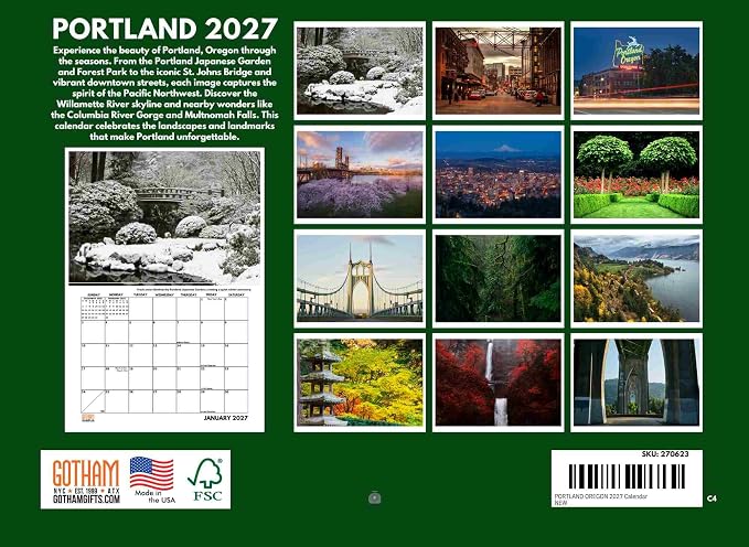 Portland Calendar 2027 Oregon Monthly Wall Calender 12 Month