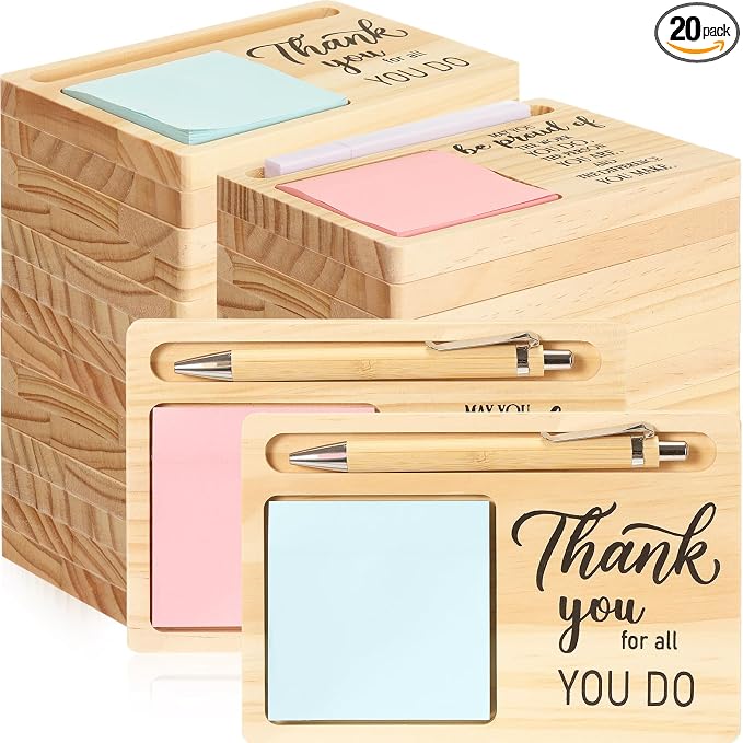 20 Pcs Back to School Teacher Appreciation Gifts Bulk Wooden Sticky Note Holder Motivational Thank Your Gift Inspirational Sticky Notes for Teacher Back to School (Diverse)