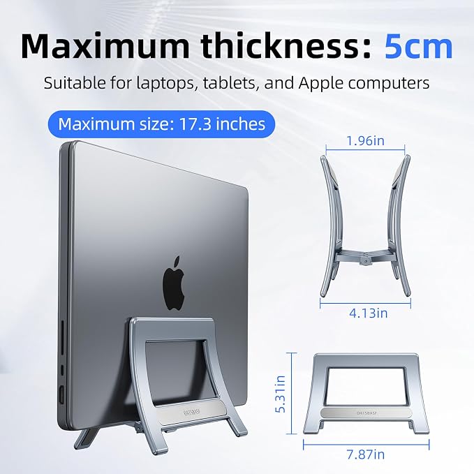 Vertical Laptop Stand for Desk, Gravity Auto Lock MacBook Stand,ABS Plastics Laptop Holder Vertical Compatible with MacBook Pro, Air,Tablet, Space-Saving Organize Work & Home Office(Silver)