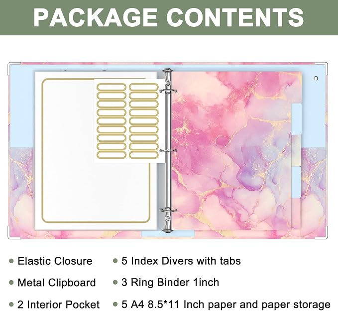 Rouidr 3 Ring Binder with clipboard, 1 inch 8.5 x 11 in Letter Size View Binders Organizer with Dividers Tabs & Clear Sleeves, School Supplies, Office Supplies