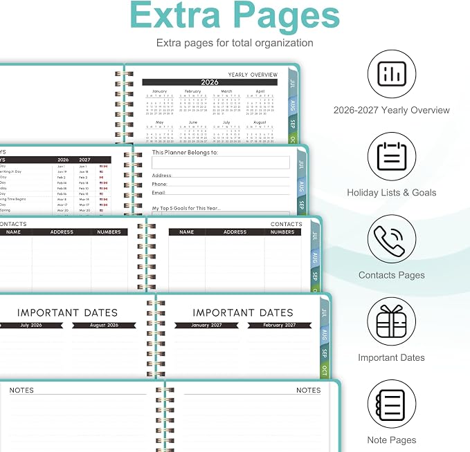 Planner 2026-2027, Academic Weekly and Monthly Calendar Planner, July 2026 - June 2027, Hardcover Spiral Agenda Book, School Supplies for Teacher Student - Letter Size(8.5" x 11")