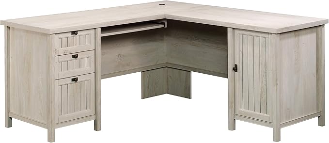 Sauder Costa L-Shaped Desk, Chalked Chestnut, Home Office with Storage & Keyboard Tray