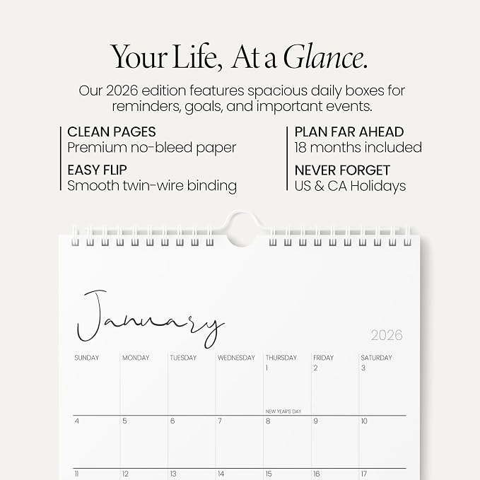 Karto Wall Calendar 2026 8.5x11 in - Cursive | January 2026 to June 2027, Vertical, Boosts Productivity, Easy Monthly Planning