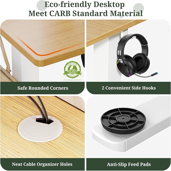 55 x 24 in Electric Standing Desk - Memory Height Adjustable | Ergonomic Sit-to-Stand Rising Computer Table Gaming Workstations with 2 Hooks and Wire Hole for Home Office, Natural