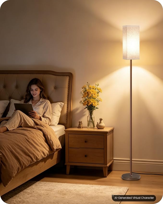 64.6" Floor Lamp, Pole with Foot Switch, Modern Standing Lamp Lampshade, Minimalist Freestanding Lamp (Bulb Not Included), for Living Room, Bedroom Office ETL Listed,Brown and Beige VE07LD05
