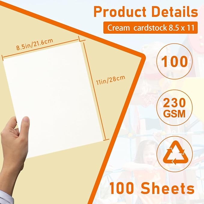 Guakicae 100 Sheets Beige Cardstock 8.5 x 11 Ivory Paper 80lb | Thick Off White Card Stock Printer Paper for Cards Making, Wedding Invitations, Crafting, Memus, Certificate