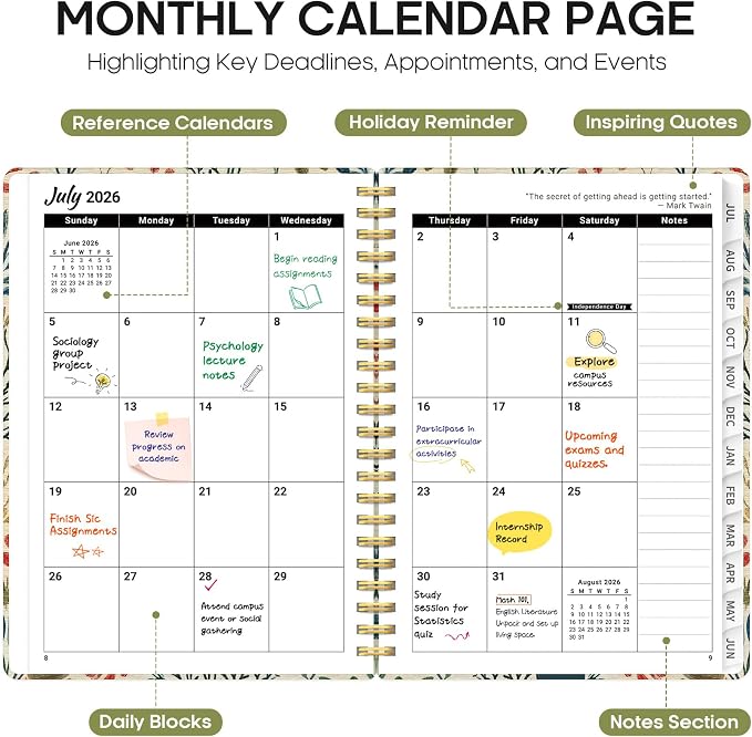 Taja Planner 2026-2027, Jul 2026-Jun 2027 Monthly & Weekly Calendar Planner | 6.3" x 8.5", Hardcover Academic Calendar, Teacher Student Agenda Book with Tabs, School Office Supplies, Herbs