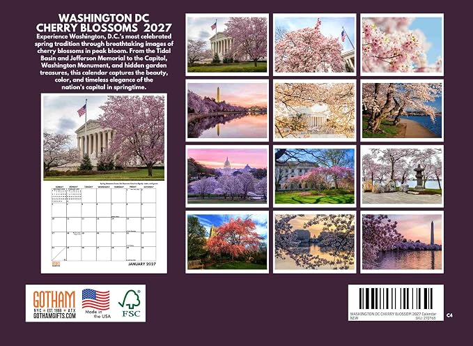 Washington DC Cherry Blossom Calendar 2027 Monthly Wall Calender 12 Month