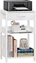 Lerliuo 3-Tier Printer Stand with Fabric Drawer and Shelves, White | Three-tier printer stand with fabric drawer and two shelves for paper, office supplies, scanners and fax machines