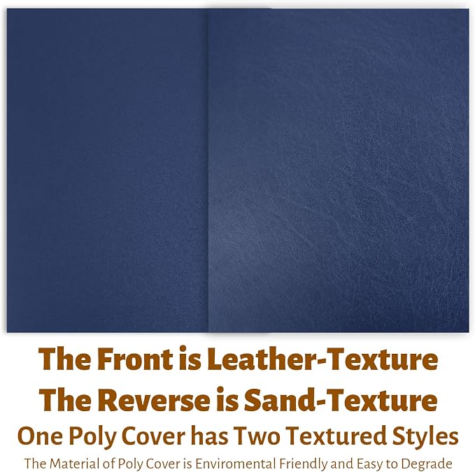 Binditek 16 Mil Leather-Textured Polycovers, 8.5x11 Inches, Navy, 50 Pack | Leather-Textured Binding Covers, 8.5x11 Inches Letter Size, Plastic Binding Presentation Covers, Square Corners, Unpunched