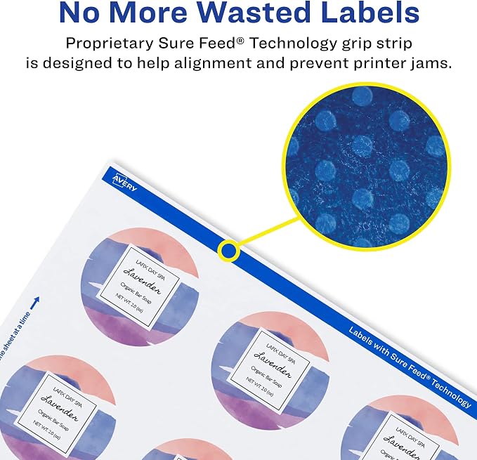 Avery® Matte White Round Labels, Sure Feed® Technology, 2" Diameter, 1,200 Matte White Printable Labels