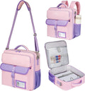 Zipper Binder Bag 3 Ring 3 Inch, 700 Sheets Capacity Binder Organizer with Detachable Backpack Straps & Shoulder Strap, Portable File Storage Case for College Office Travel, Pink&Purple