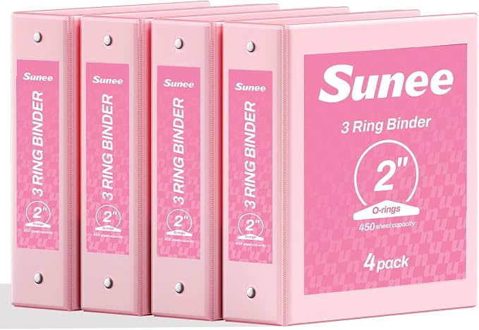 SUNEE 3 Ring Binders 2 Inch 4 Pack, Clear View Binder Three Ring PVC-Free (Fit 8.5x11 Inches) for School or Office Supplies, Pink