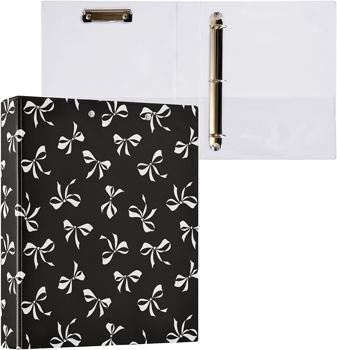 Pink Strawberry Round Ring Binders 1.5 Inch Doodle Pattern Black 3 Ring Clipboard Binder for Office School Work Supplies File Folder 200 Sheet Capacity