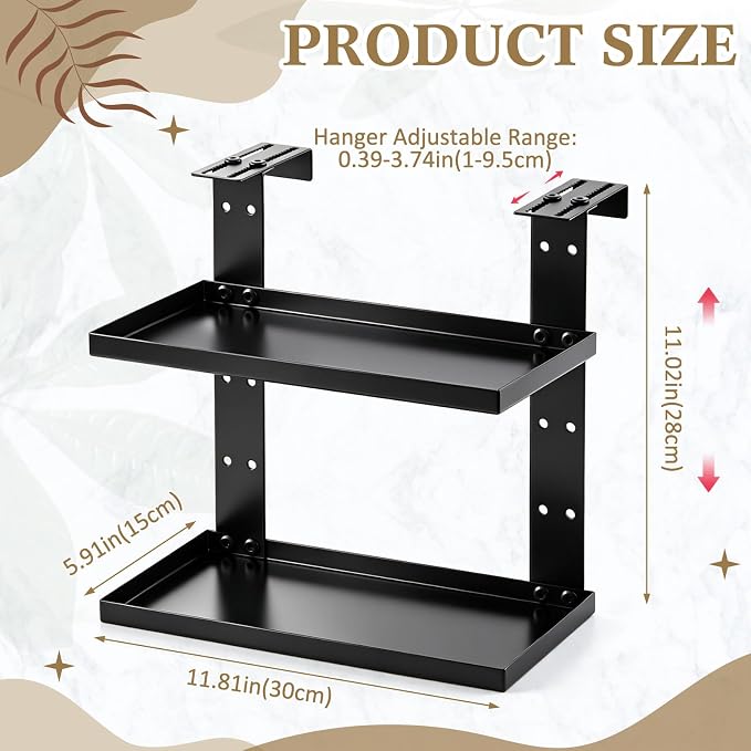 2 Tier Large Cubicle Rectangle Shelf, 11.8''l x 7.87''w Office Cubicle Storage Organizer Accessories, Adjustable Rectangle Shelf with Hooks