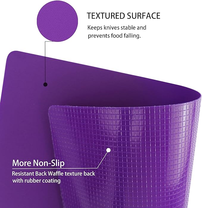 ZVP Plastic Cutting Boards for Kitchen, Flexible Cutting Mats, Gradient Purple Chopping Boards with Food Icon, Non-Slip, Non Porous, BPA Free, Dishwasher Safe