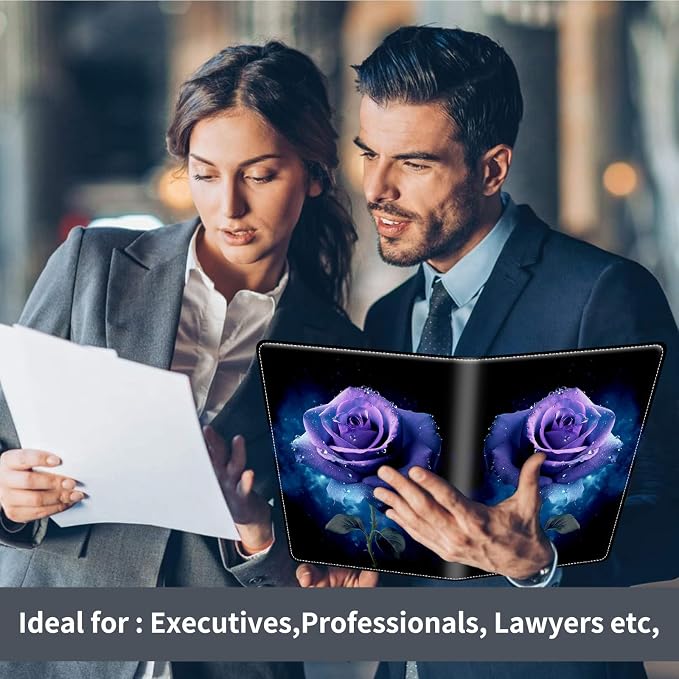 Padfolio/Portfolio Folder Clipboard,Padfolio Clipboard,Writing Portfolio Leather with Cover for Card Holder Slot Letter Size A4 for Office Conference Notepad Clip Boards,Purple Rose