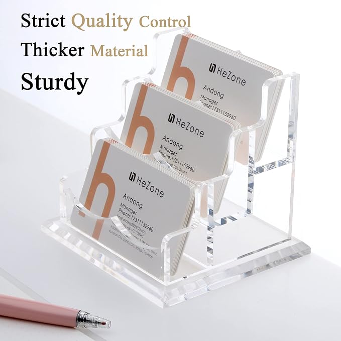 HeZone Business Card Holder for Desk 3 Slots 3 Tier, Clear Acrylic Cards Display Stand, Cards Organizer for Women and Men, Hold 150 Cards-Horizontal 3 Slots