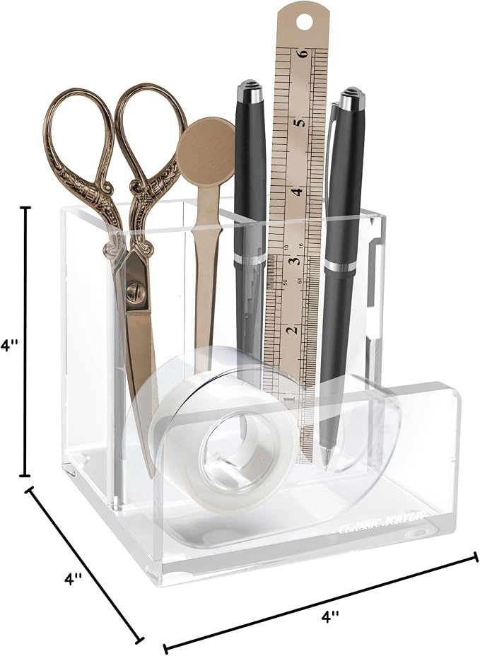 Pen Organizer for Desk-A Modern Desk Accessory w/a Removable Divider is Great as a Pen & Makeup Brush Holder-This Chic Acrylic Storage Stand Makes a Great Gift for Home/Work Space