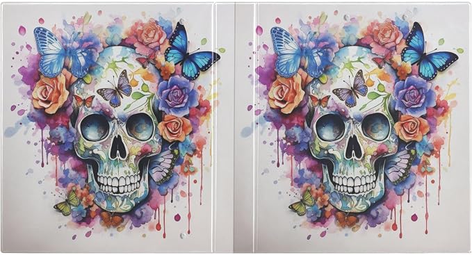 Custom 3 Ring Binder Skull Flowers Butterflies 1.5" Round Ring Binders Personalized Name View Binder with 200 Sheet for Women Men Office Kids School Supplies, 1 Pack