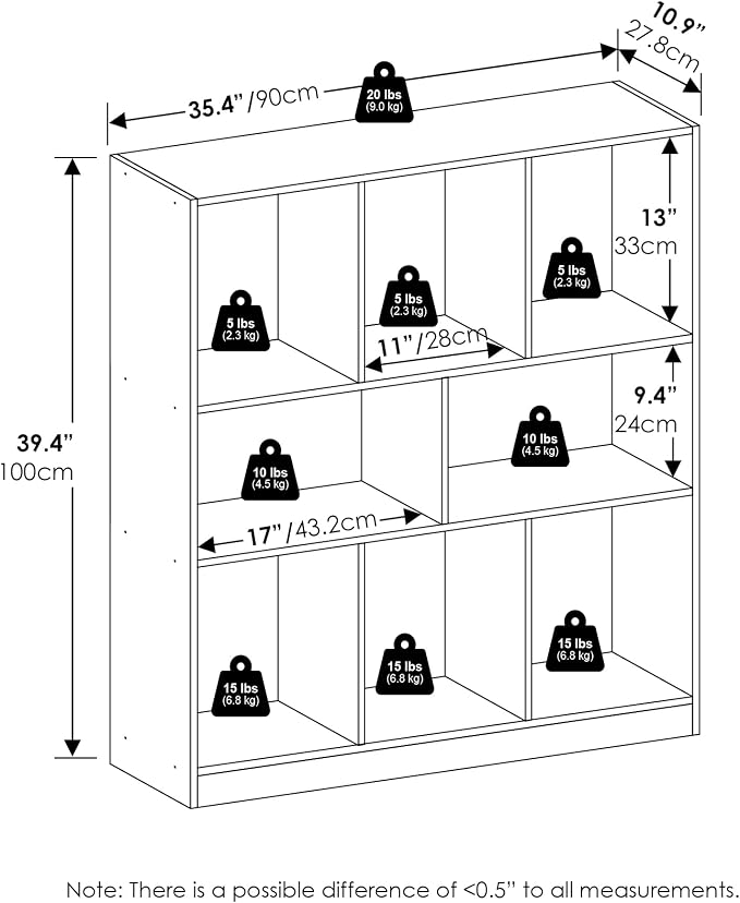 Furinno DALY Book Shelf, 8-Cube Bookshelf, Horizontal Cube Storage Organizer Bookcase, 10.9 x 35.4 x 39.4, for Living Room, Bedroom, Home Office, Espresso