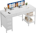 Sweetcrispy 55" Computer Desk with 6 Fabric Drawers & Storage Shelves | Reversible Gaming Desk, Office Desk, Computer Workstation, Corner Desk with Storage, Home Office, Living Room, White