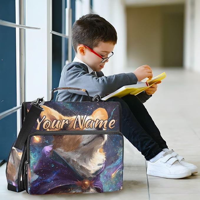 Custom 3 Ring Zipper Binder Corgi Starry Sky Galaxy Personalized Name 2 Inch Zippered Binder Bag Multi Pockets for School Supplies