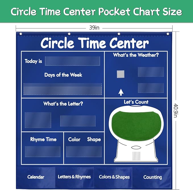 KIKIGOAL Circle Time Center Classroom Pocket Chart Educational Pocket Chart Teaching Materials Learning Calendar Weather Counting Letter Color Shape etc