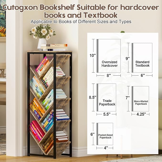 Cutogxon Tree Bookshelf - 9 Tier Floor Standing Tree Bookshelf for Hardcover Books, Small Bookshelf for Small Spaces Bookshelves Wooden Book Storage Organizer Shelves for Bedroom Living Room