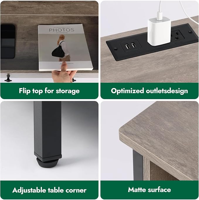 27 Inch LED Nightstand with Charging Station & 3 Drawers, Gray | RGB App Control, 2 AC Outlets & 2 USB Ports, Open Storage, Adjustable Feet, Wood Tall Nightstand for Bedroom or Office