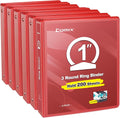COMIX Sturdy 1 Inch 3 Ring Binder with Clear View Cover | 1"Heavy Duty Round Ring,PVC-Free Board,Holds 200 Letter Sheets,Wholesale for Offices & Classrooms,6 Pack (Red)