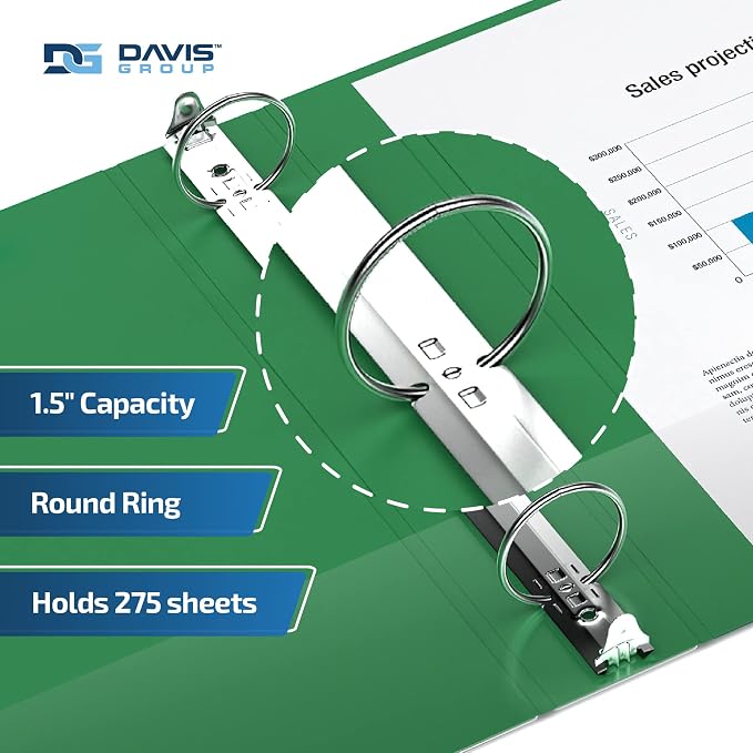 Premium Economy 3-Ring Binder, Spine Label, 1.5" Round Rings, 6 Pack | Heavy-duty binder, fits 8.5" x 11" paper, green, customizable spine, made in Canada, ideal for school or office use