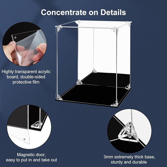 Acrylic Display Case Clear Action Figure Display Case with Mirrored Back, Dustproof Protection Display Box Alternative Glass Case for Collectibles Figures Models Doll Toys (10x10x12 inch; 25x25x30cm)