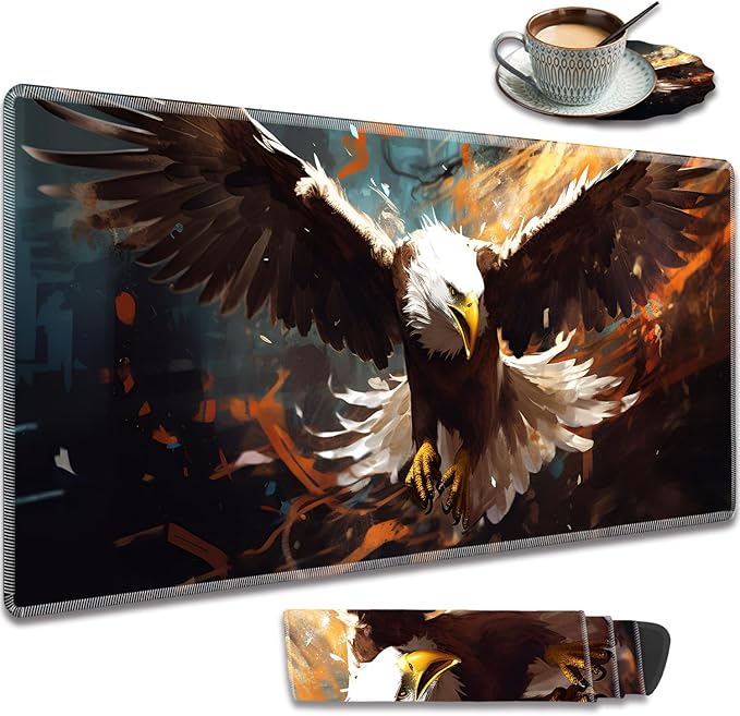 Extended Gaming Mouse Pad 31.5" x 11.8", with Edge Stitching, Non-Slip Rubber Base Keyboard Pad, Suitable for Work, Game, Office, Home and Coasters, Eagle