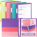 Henoyso 4 Pack Two-Tone Durable 3 Ring Binders 1/2 Inch, Clear Cover with Front & 4 Inner Pockets, Colored Plastic Flexible Binders with Large Capacity for School & Office