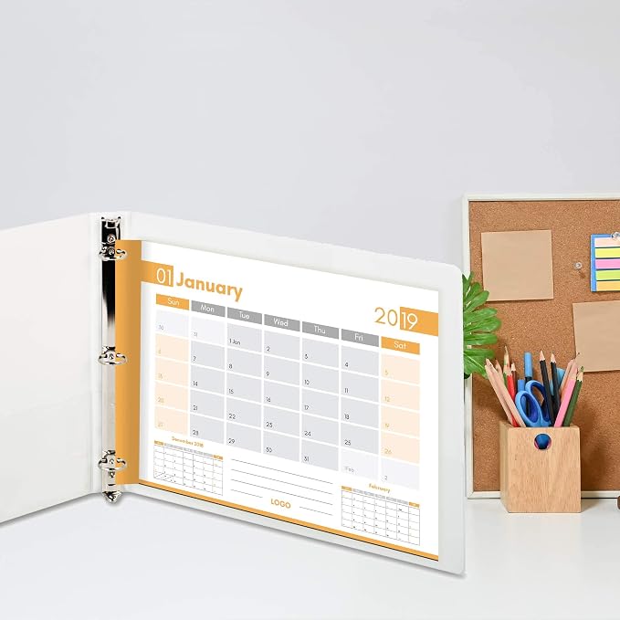 4 Pack of 8.5" X 11" Landscape View Binder, 3-Ring 1.5 Inch Capacity Round Ring, White Horizontal Formatted with Clear Cover Pockets for Documents, Spreadsheets, Projects and More