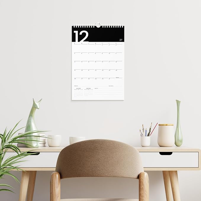 Karto Wall Calendar 2026-2027 11x17 in - Modern Black