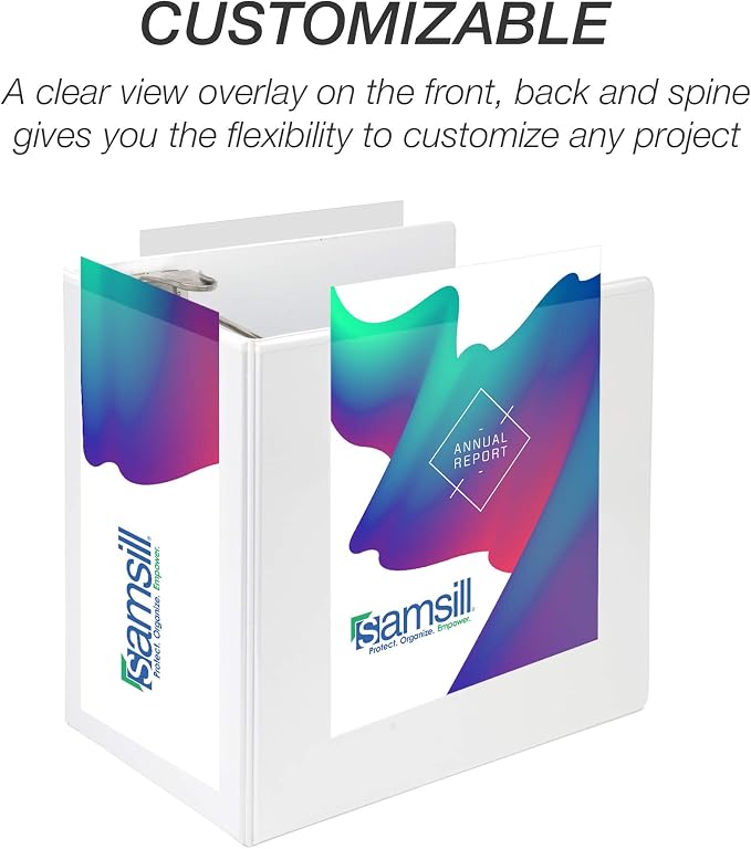 Samsill Durable 6 inch 3 Ring Binder, Locking D Ring Binder, Customizable Clear View Cover, White, 6-Pack, Holds 1225 Pages