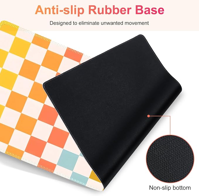 Large Gaming Mouse Pad Set, 4 in 1 Ergonomics Keyboard Desk Mat with Memory Foam Wrist Rest, Computer PC Extended Game Mousepad, Non-Slip Desk Matt Easy Typing Pain Relief I Colorful Checkered