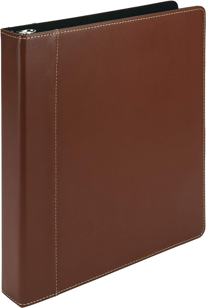 Samsill 1 Inch 3 Ring Binder, Leather, Brown with Contrast Stitching, 8.5X 11 Inch, 3 Rings, Notebook Binder, Portfolio Organizer, Planner, Journal