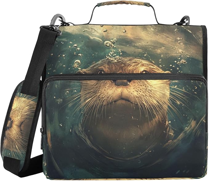 ALAZA Swimming Otters Zipper Binder 1.5 inch 3 Ring Binder Organizer with Shoulder Strap and Handle for Home Office Work