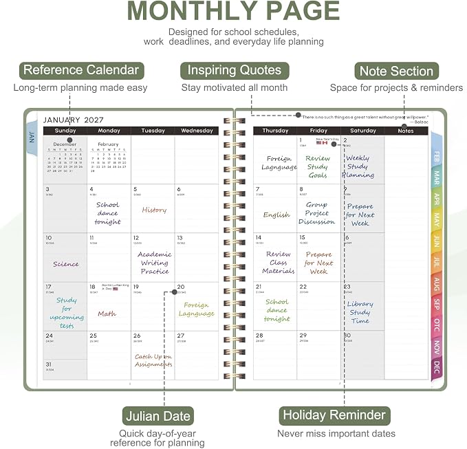 2027 Planner, Weekly and Monthly Calendar Planner Book, JAN 2027 - DEC 2027
