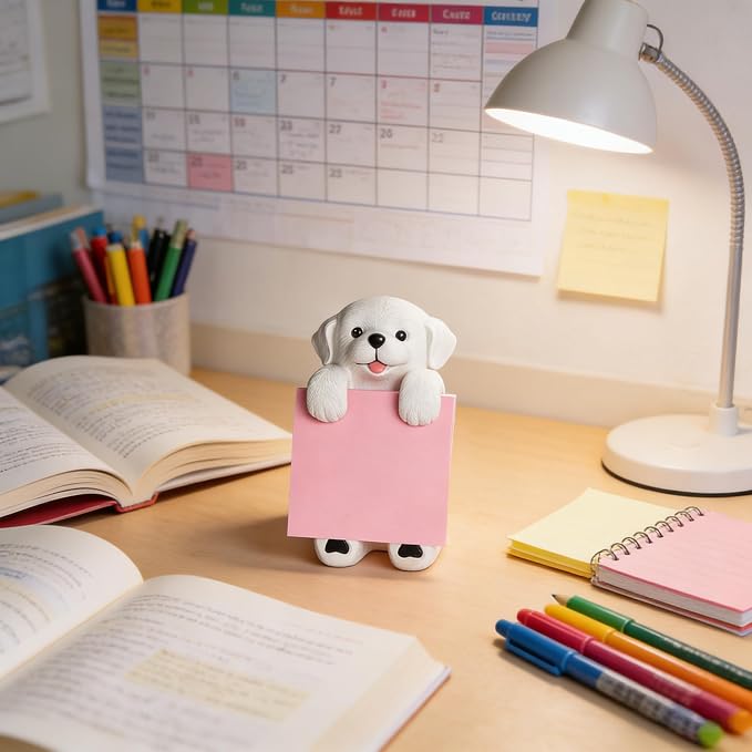 Dog Pop-Up Sticky Note Dispenser for 3x3 in Notes, Black & White | Includes 100 sheets, handmade resin desk decor for office, home or classroom; gift for teachers, coworkers and dog lovers