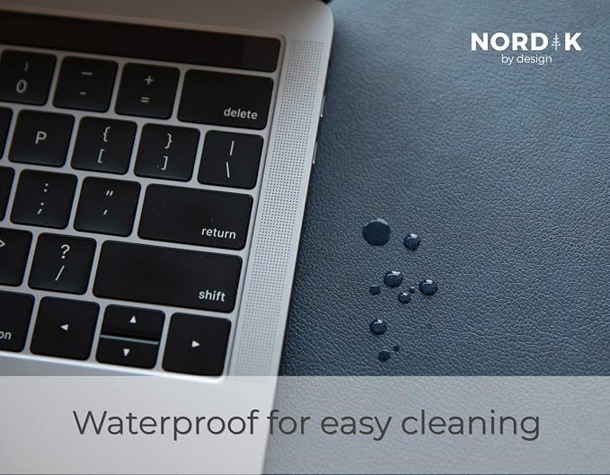 Nordik Leather Desk Mat - Midnight Blue - Large Leather Desk Pad (35x17 in) | Premium Vegan Leather Desk Pad with Cable Organizer, Giftable, Extended Waterproof Mouse Mat, Non-Slip Desk Pad Protector