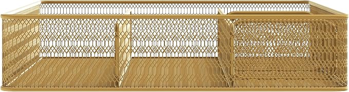 Martha Stewart Ryder Mesh Metal 6-Compartment Drawer Organizer, Gold | Steel Mesh, Gold Finish