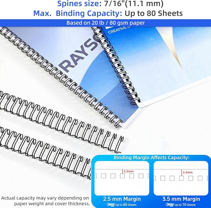 Rayson Wire Binding Spines, 7/16" 3:1 Pitch, 32-Loop Black, 100 Pack | Choose size and pack options; 32-loop wires fit 3:1 pitch binders for reports, manuals and projects.