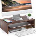 FITUEYES Wooden Monitor Stand Riser, 2-Tier Desk Storage Shelf, Brown | 16.7-Inch Desktop Organizer Fits Laptop, Computer Screen and Office Supplies