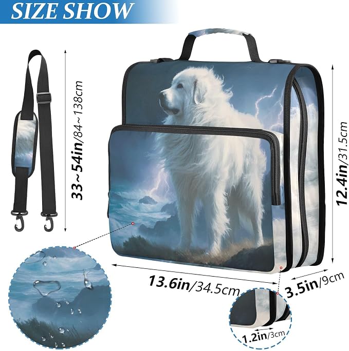 Great Pyrenees Dog 3 Ring Binder Bag 1.5 inch Binder Organizer with Zipper Shoulder Strap 500 Sheet Documents Storage for School Office